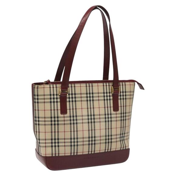 Burberry Nova Check Tote Bag Canvas Leather Beige Red Gold - Picture 1 of 16
